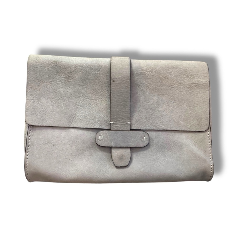 Minimalist Light Gray Leather Clutch
